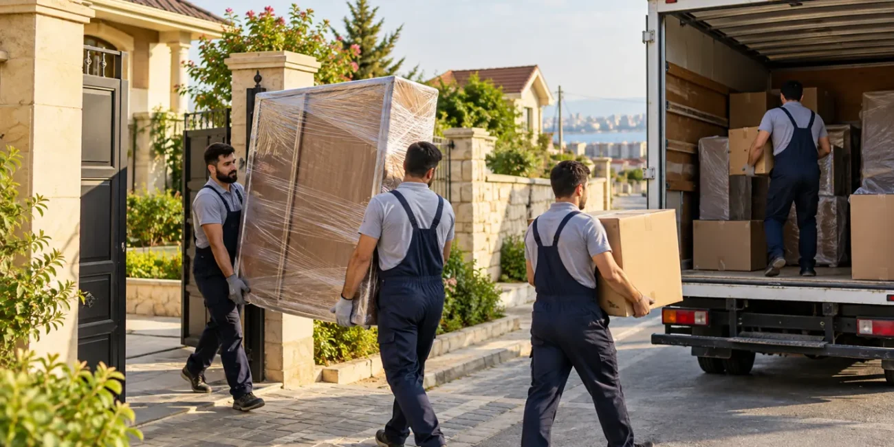 Hövsanda yükdaşıma xidməti üçün evdən mebel və qutuları maşına daşıyan komanda